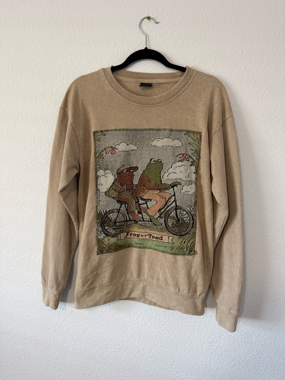 Men's Beige Frog and Toad Graphic Crewneck Sweatshirt    B10